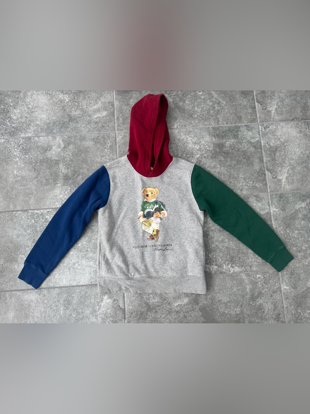Polo Ralph Lauren Bear Hoodie Colorblock sweatshirt kid size M 10-12 pre owned